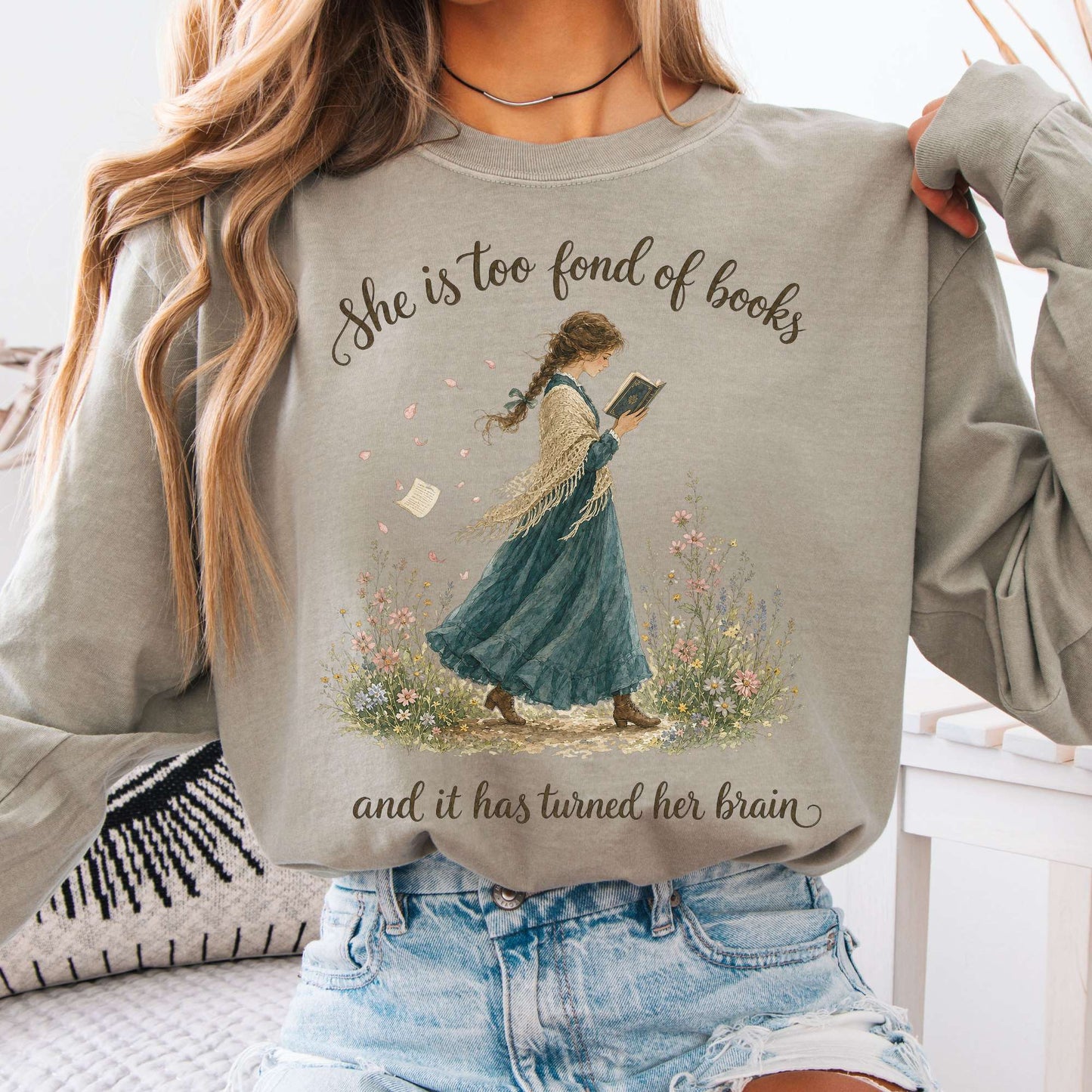 Long-sleeve Sandstone / S She Is Too Fond of Books Louisa May Alcott Literary Long Sleeve The Mystic Eden