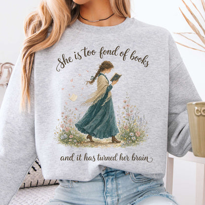 Sweatshirt Ash / S She Is Too Fond of Books Louisa May Alcott Literary Crewneck Sweatshirt The Mystic Eden