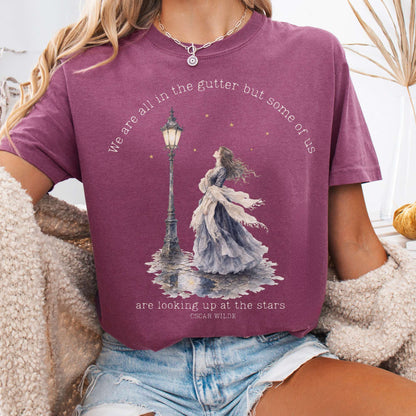 T-Shirt Berry / S We Are All In The Gutter Oscar Wilde Literary T-Shirt The Mystic Eden