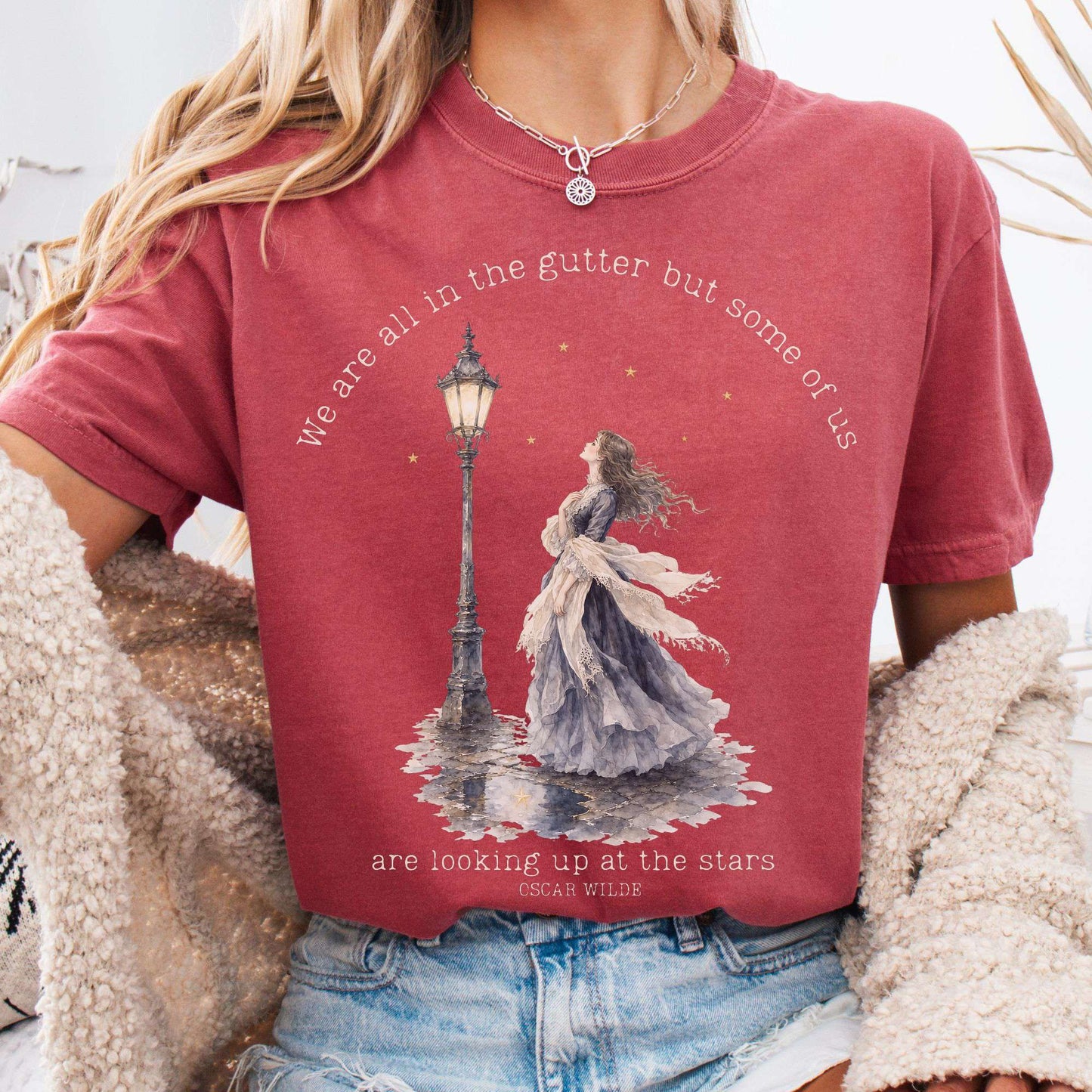 T-Shirt Crimson / S We Are All In The Gutter Oscar Wilde Literary T-Shirt The Mystic Eden