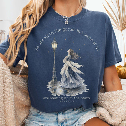 T-Shirt Denim / S We Are All In The Gutter Oscar Wilde Literary T-Shirt The Mystic Eden