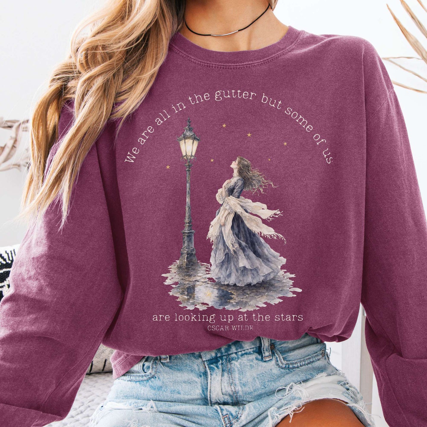 Long-sleeve Berry / S We Are All In The Gutter Oscar Wilde Literary Long Sleeve The Mystic Eden
