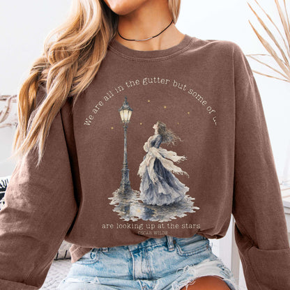 Long-sleeve Espresso / S We Are All In The Gutter Oscar Wilde Literary Long Sleeve The Mystic Eden