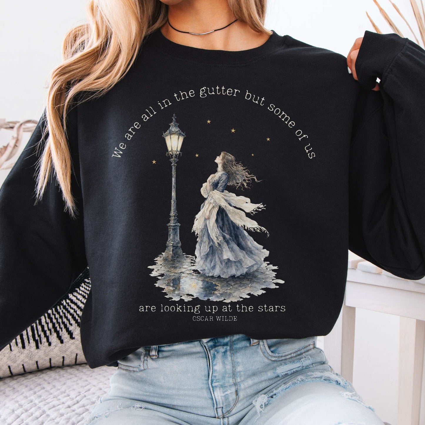 Sweatshirt Black / S We Are All In The Gutter Oscar Wilde Literary Crewneck Sweatshirt The Mystic Eden