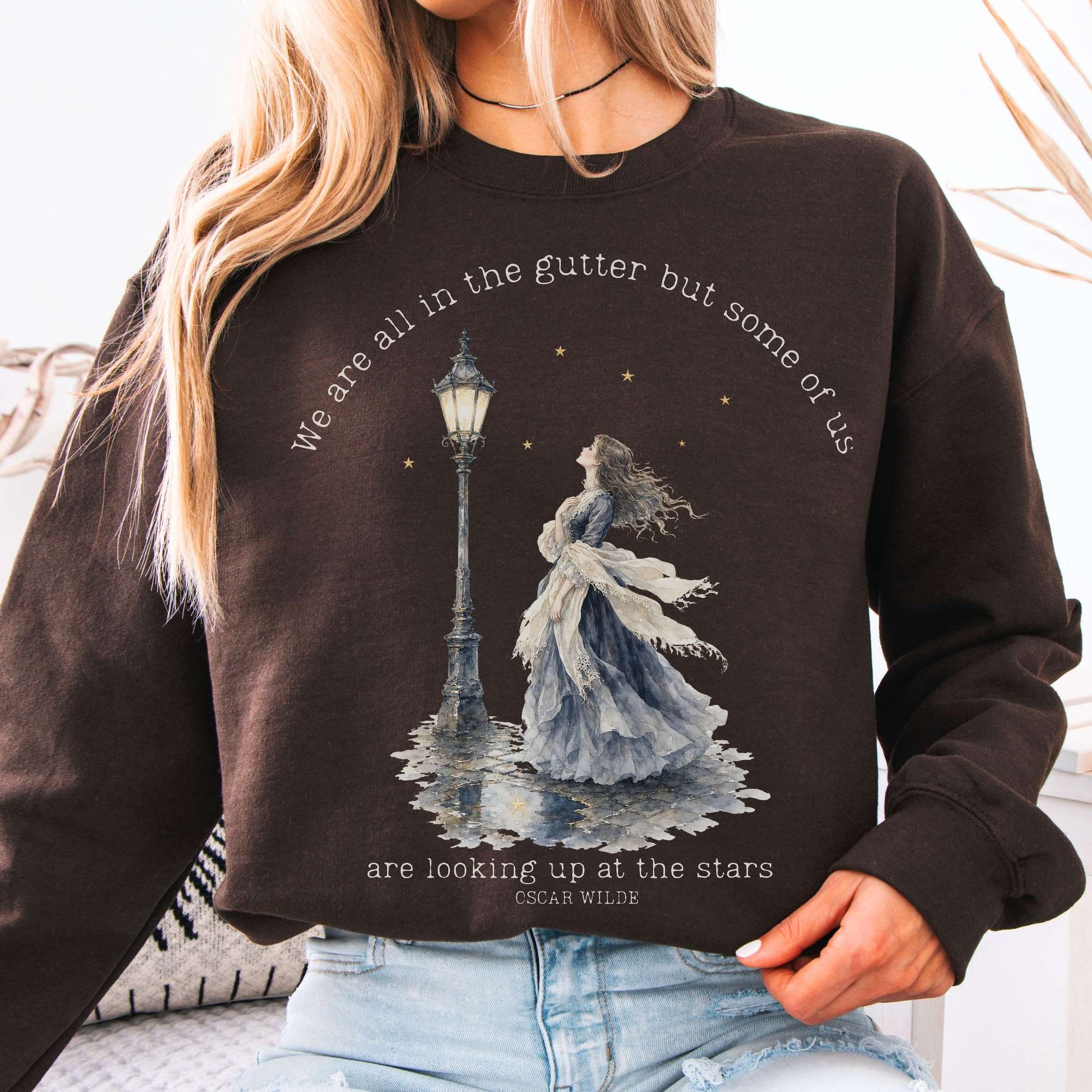 Sweatshirt Dark Chocolate / S We Are All In The Gutter Oscar Wilde Literary Crewneck Sweatshirt The Mystic Eden