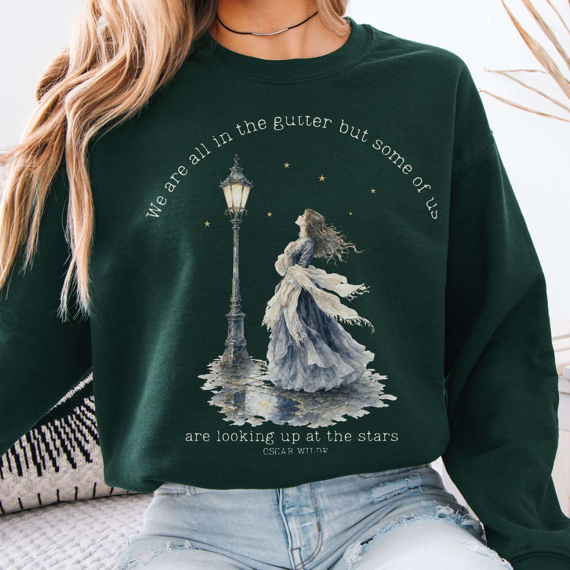 Sweatshirt Forest Green / S We Are All In The Gutter Oscar Wilde Literary Crewneck Sweatshirt The Mystic Eden