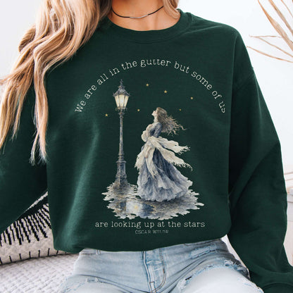 Sweatshirt Forest Green / S We Are All In The Gutter Oscar Wilde Literary Crewneck Sweatshirt The Mystic Eden
