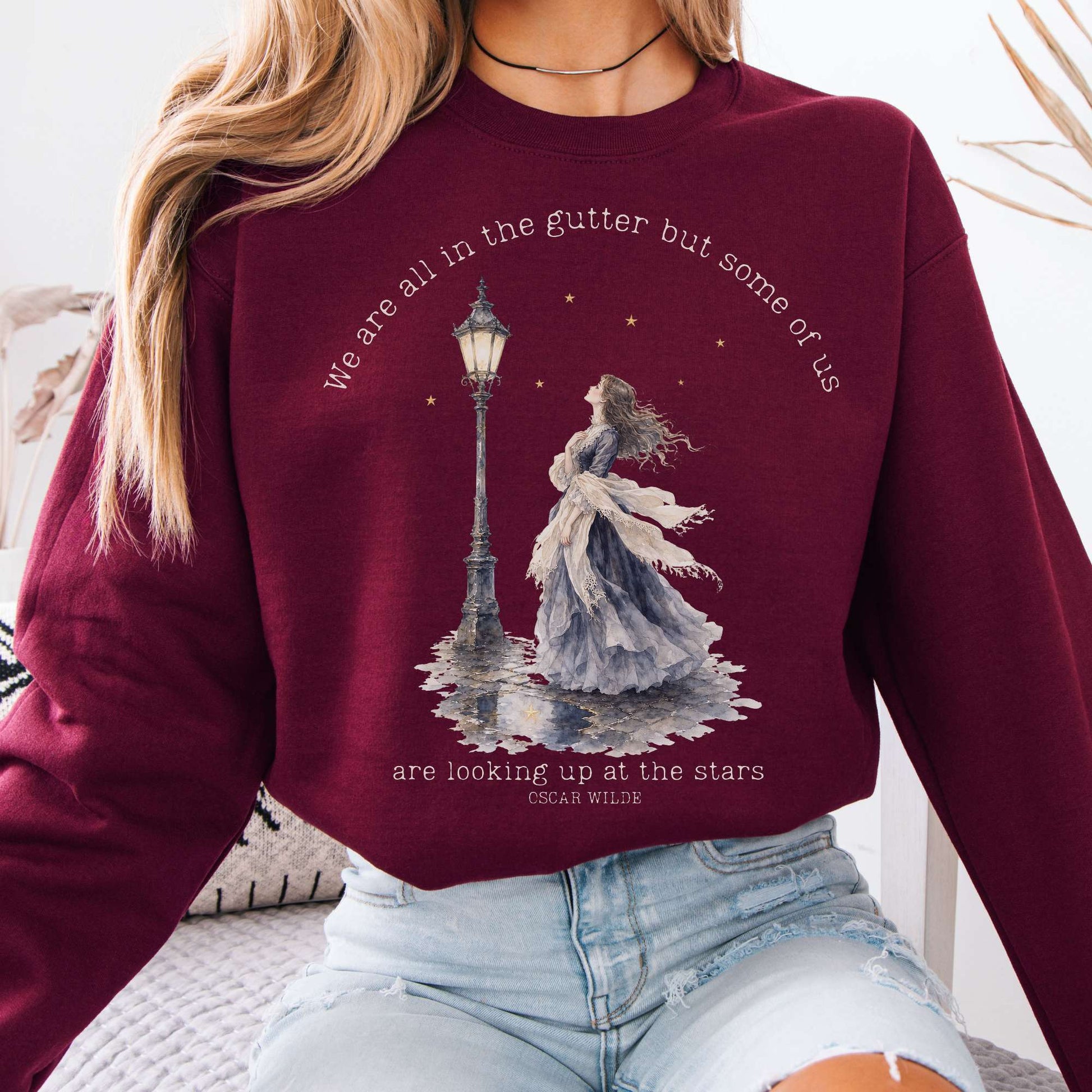 Sweatshirt Maroon / S We Are All In The Gutter Oscar Wilde Literary Crewneck Sweatshirt The Mystic Eden