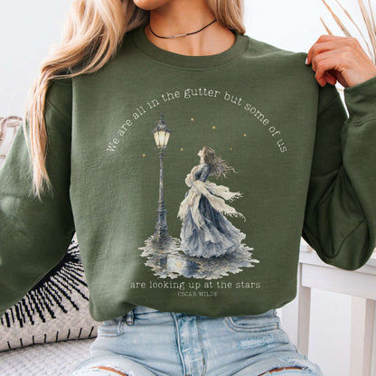 Sweatshirt Military Green / S We Are All In The Gutter Oscar Wilde Literary Crewneck Sweatshirt The Mystic Eden