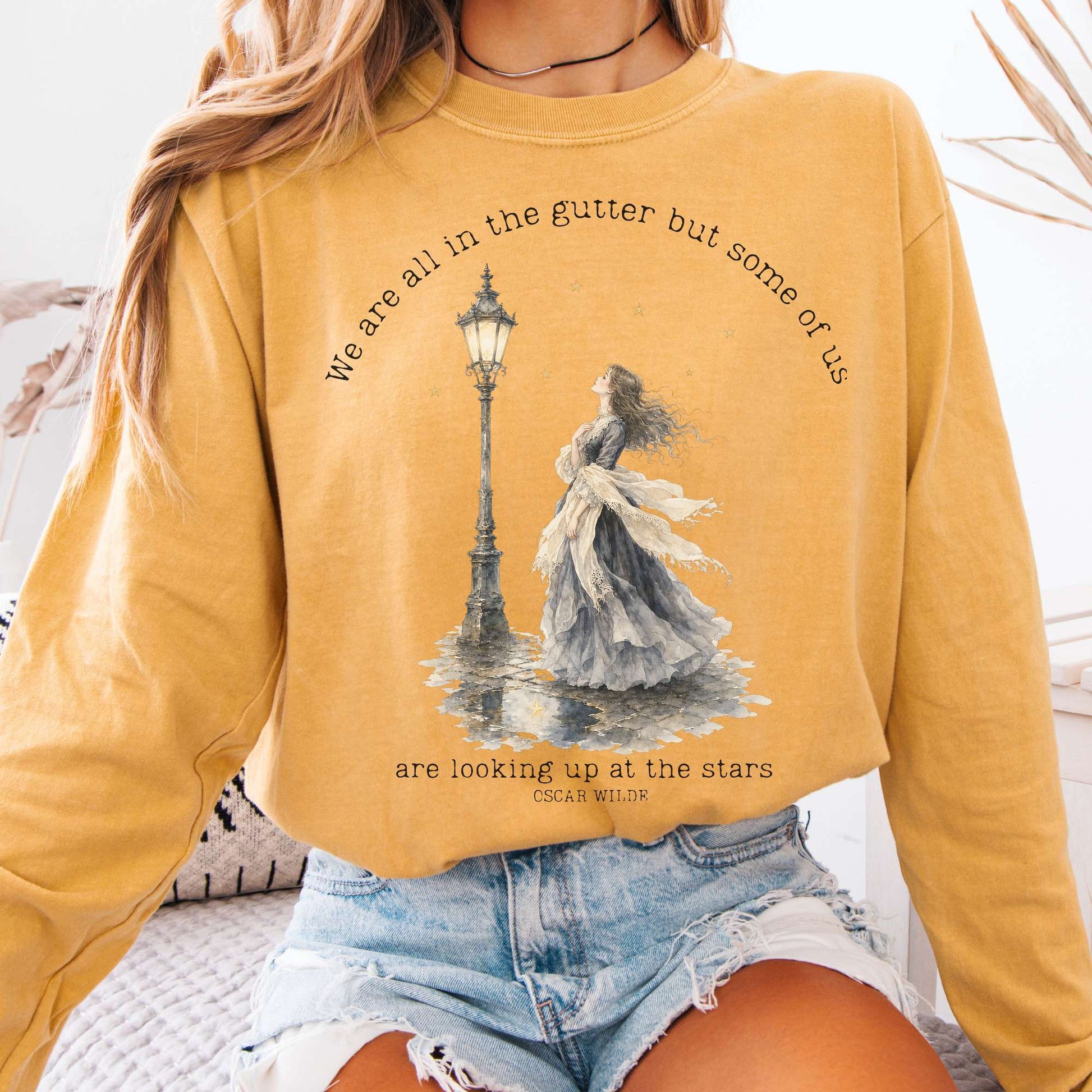 Long-sleeve Mustard / S We Are All In The Gutter Oscar Wilde Literary Long Sleeve The Mystic Eden