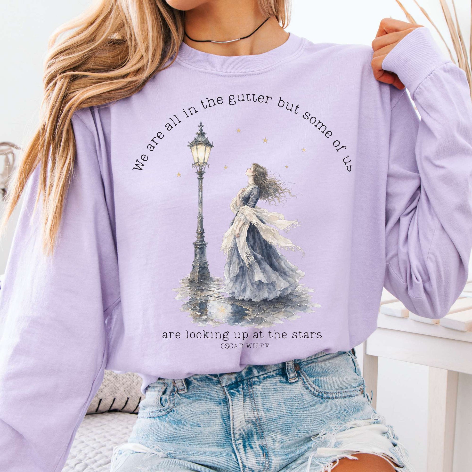 Long-sleeve Orchid / S We Are All In The Gutter Oscar Wilde Literary Long Sleeve The Mystic Eden