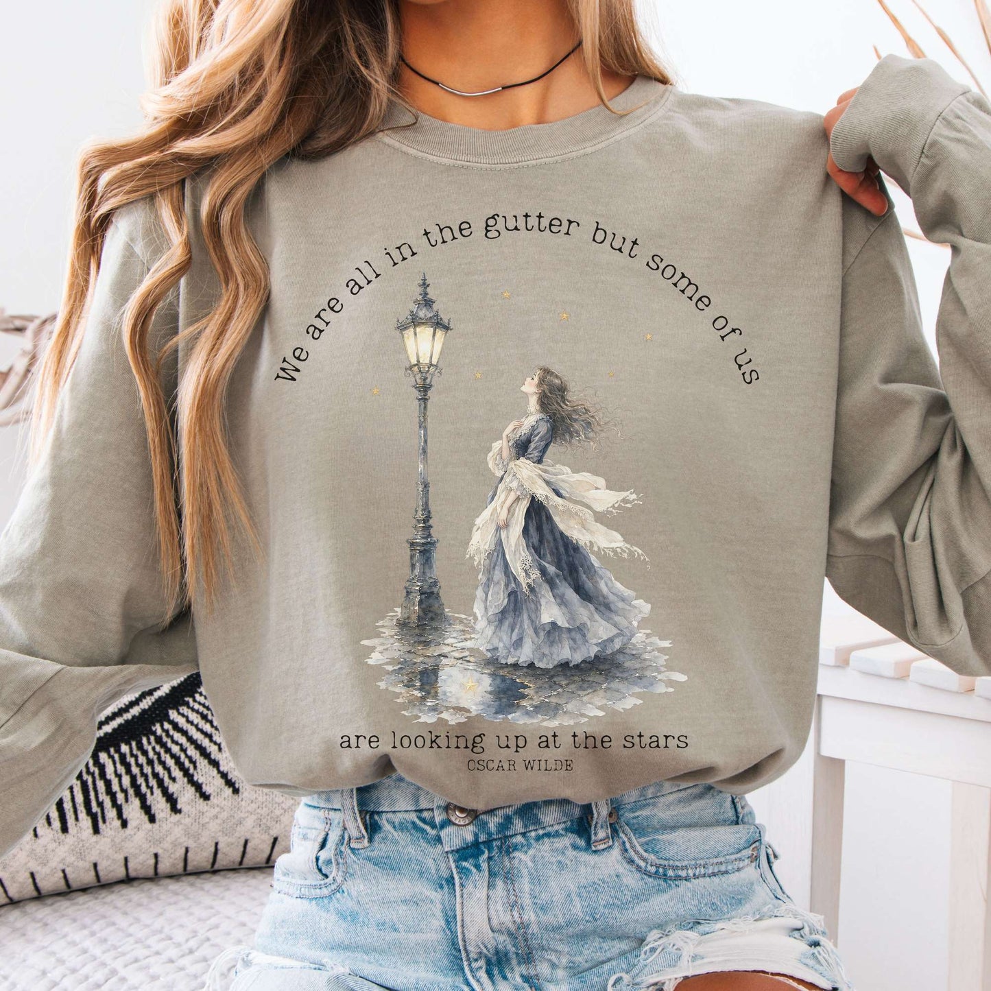 Long-sleeve Sandstone / S We Are All In The Gutter Oscar Wilde Literary Long Sleeve The Mystic Eden