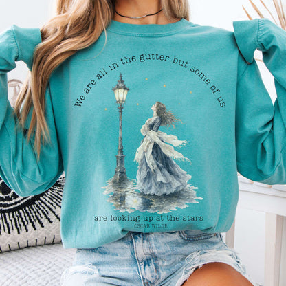 Long-sleeve Seafoam / S We Are All In The Gutter Oscar Wilde Literary Long Sleeve The Mystic Eden