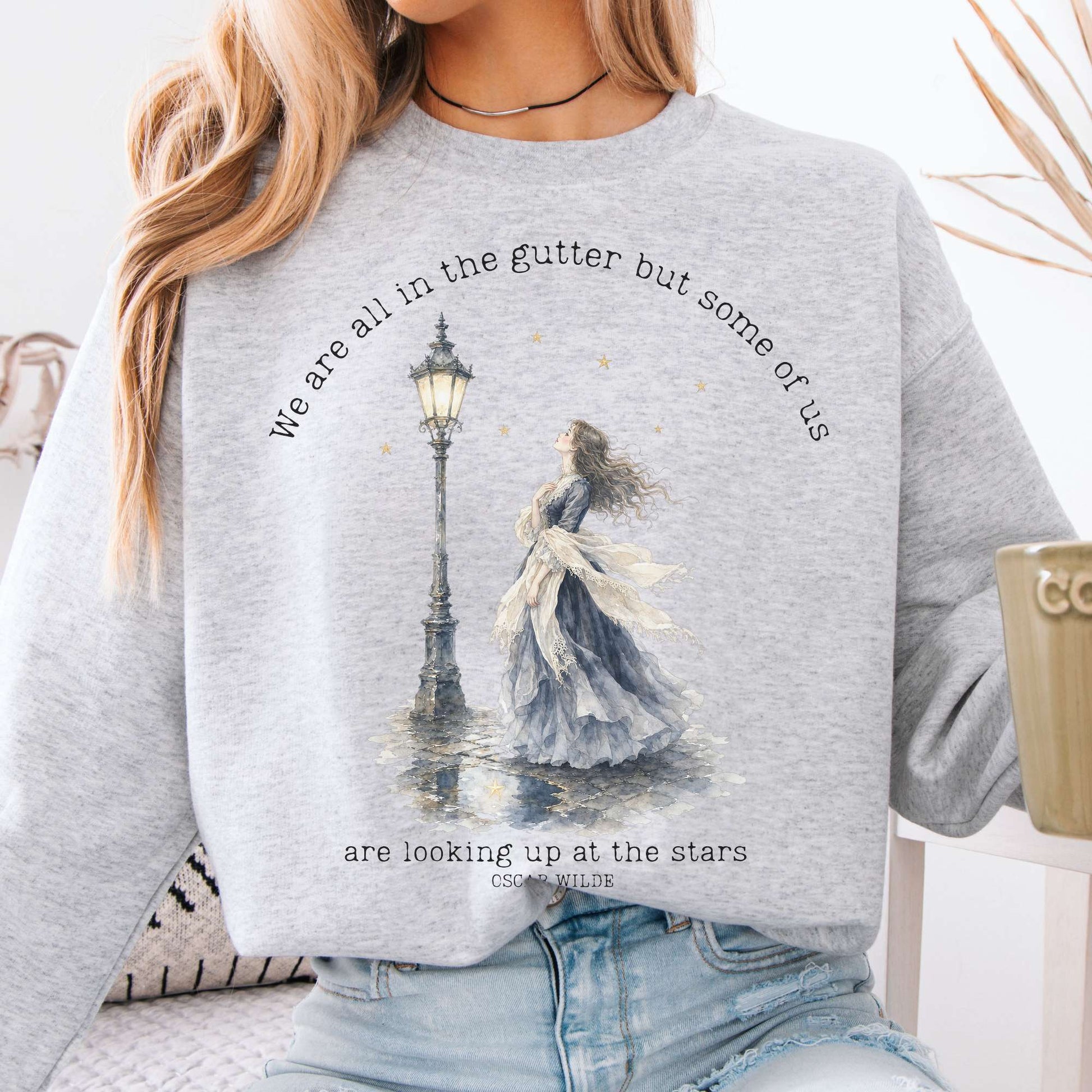 Sweatshirt Ash / S We Are All In The Gutter Oscar Wilde Literary Crewneck Sweatshirt The Mystic Eden