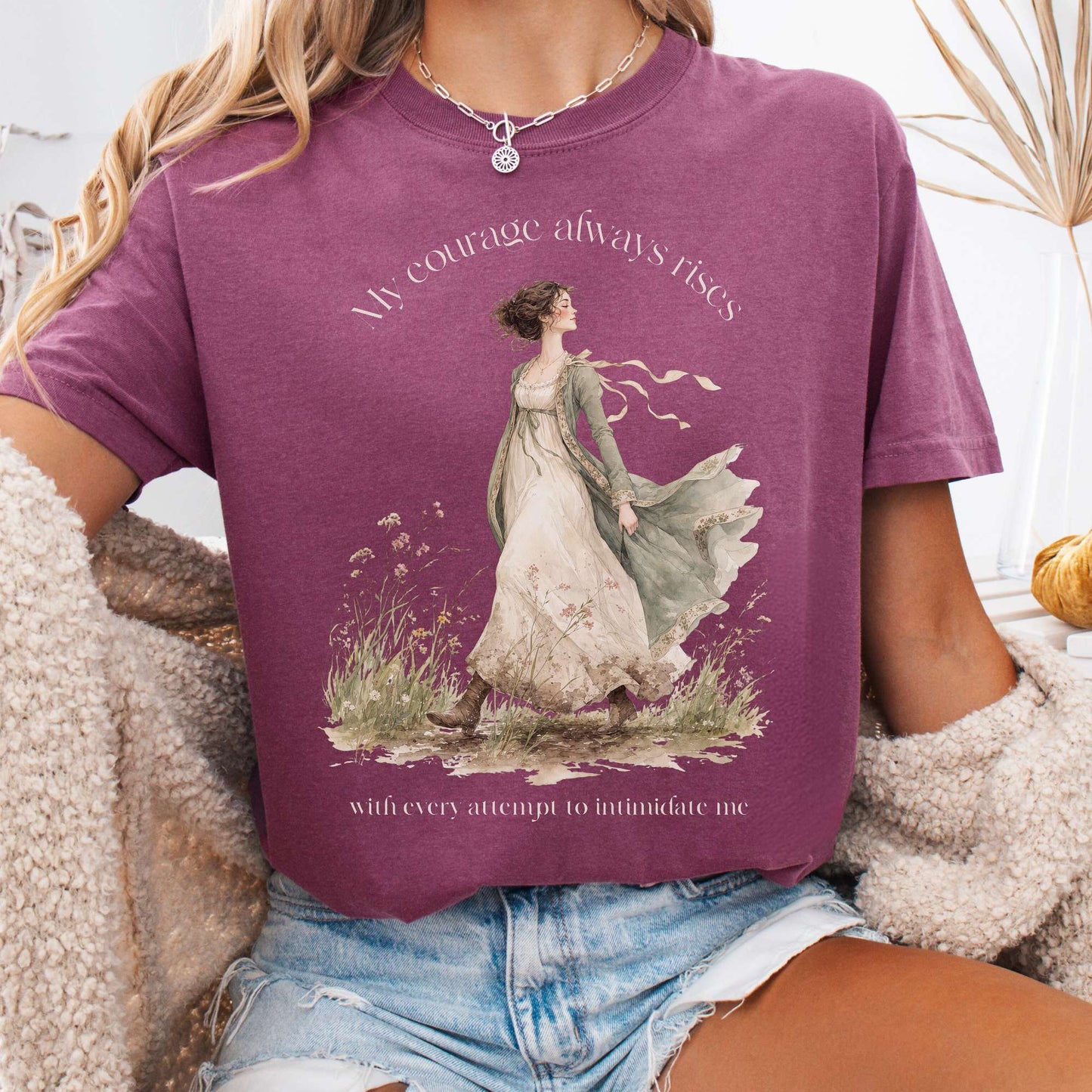 T-Shirt Berry / S My Courage Always Rises Jane Austen Literary T-Shirt The Mystic Eden