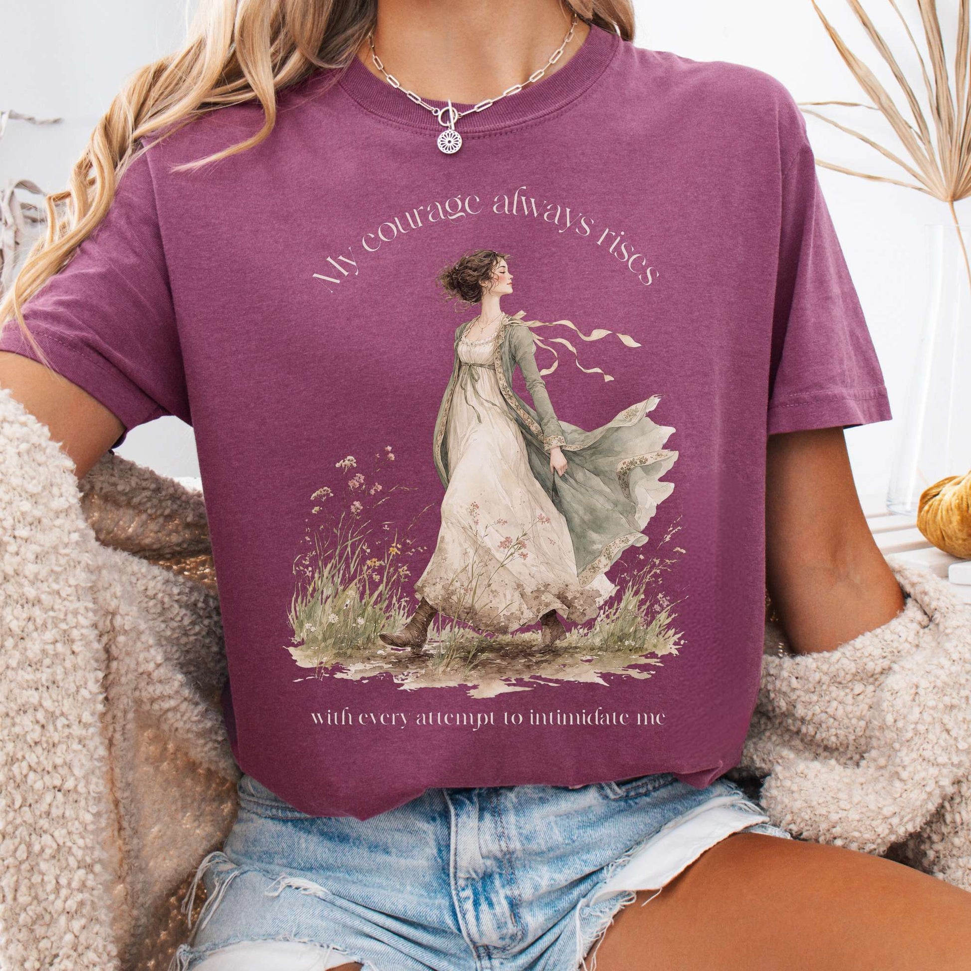 T-Shirt Berry / S My Courage Always Rises Jane Austen Literary T-Shirt The Mystic Eden