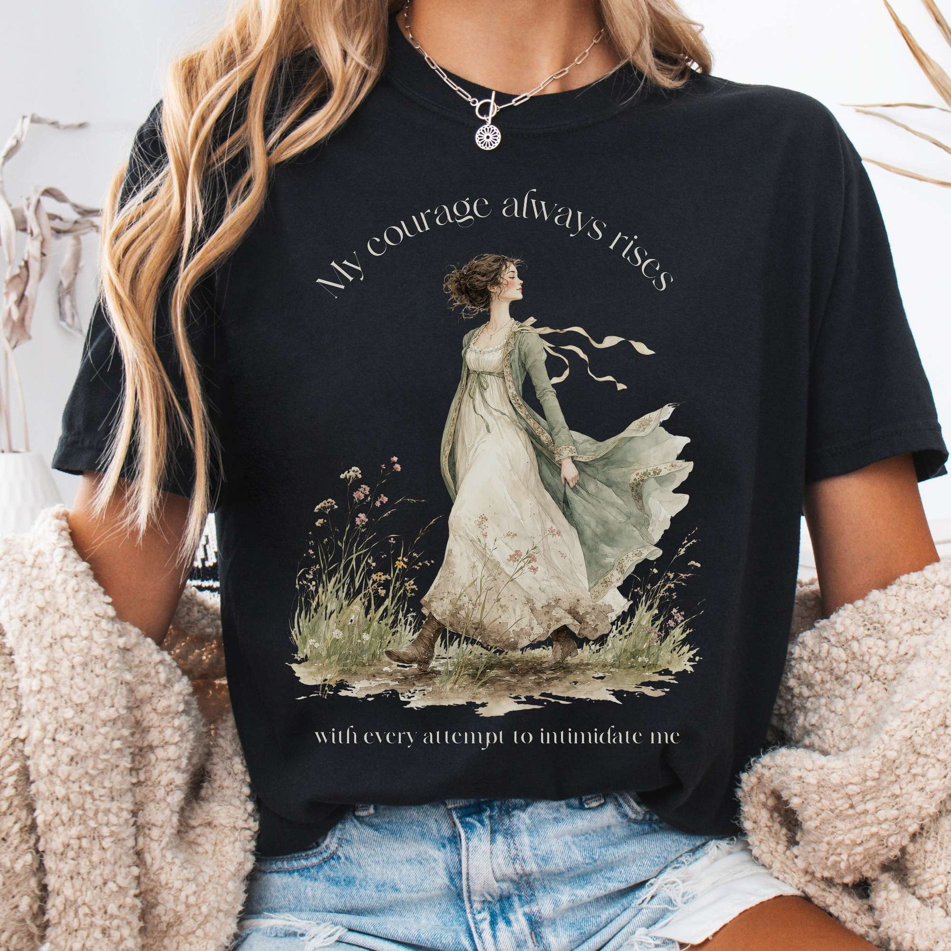 T-Shirt Black / S My Courage Always Rises Jane Austen Literary T-Shirt The Mystic Eden