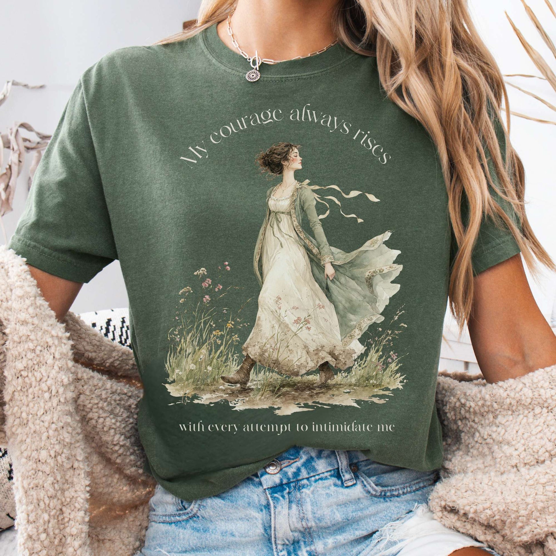 T-Shirt Moss / S My Courage Always Rises Jane Austen Literary T-Shirt The Mystic Eden