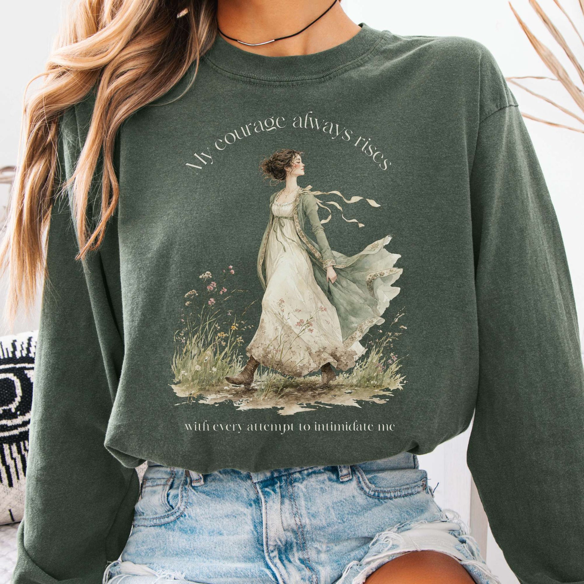 Long-sleeve Hemp / S My Courage Always Rises Jane Austen Literary Long Sleeve The Mystic Eden