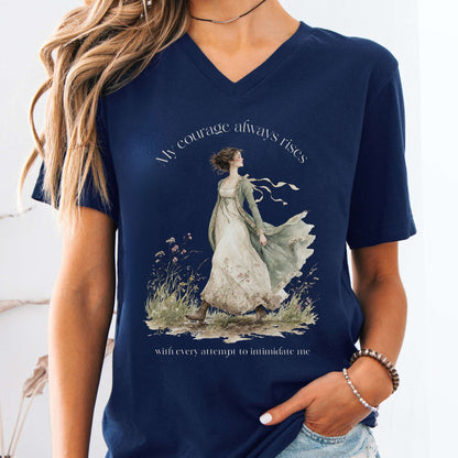 V-neck Navy / S My Courage Always Rises Jane Austen Literary V-Neck The Mystic Eden