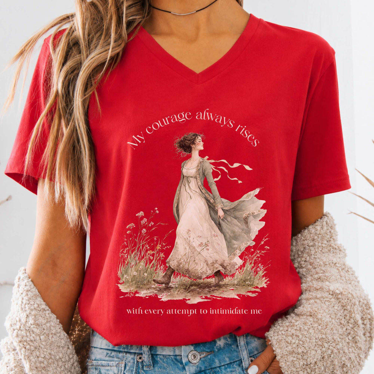 My Courage Always Rises Jane Austen Literary V-Neck