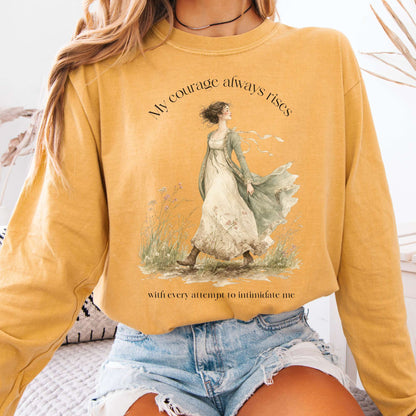 Long-sleeve Mustard / S My Courage Always Rises Jane Austen Literary Long Sleeve The Mystic Eden