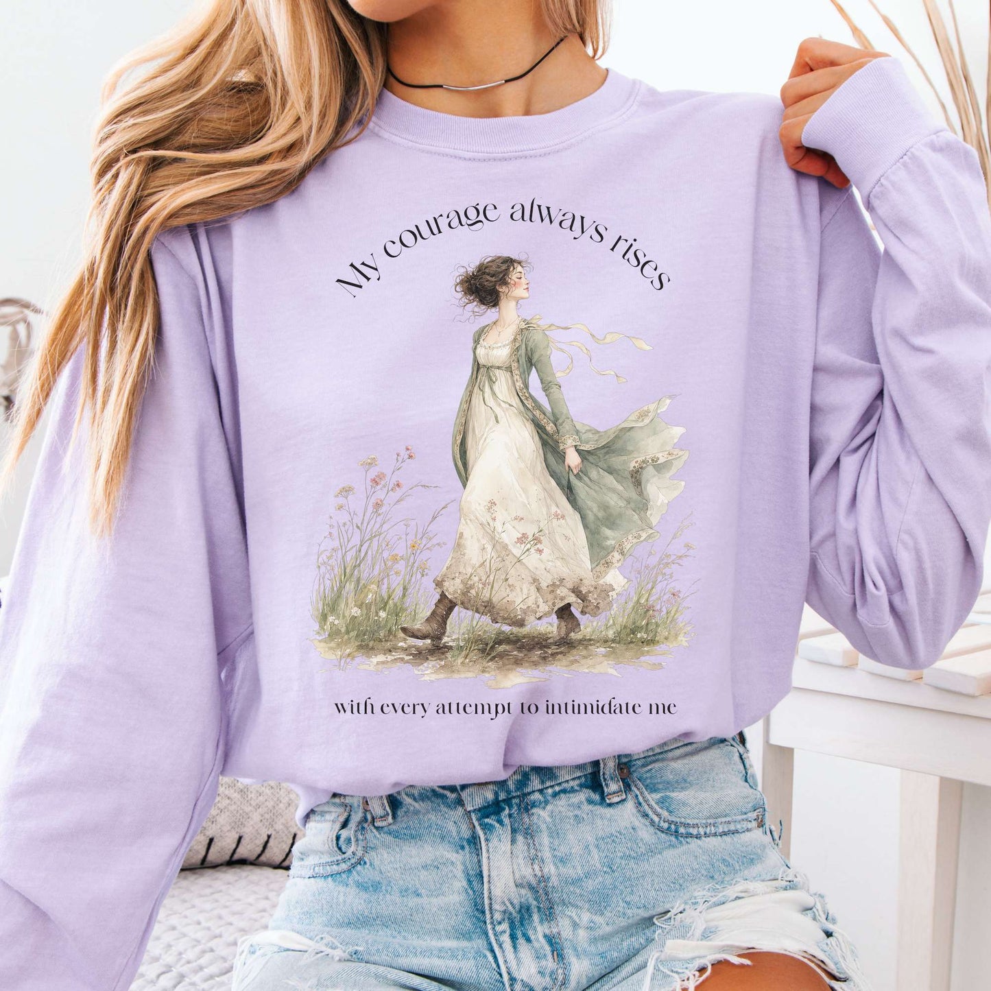 Long-sleeve Orchid / S My Courage Always Rises Jane Austen Literary Long Sleeve The Mystic Eden