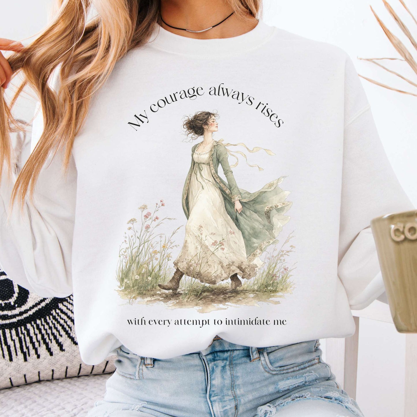 Sweatshirt White / S My Courage Always Rises Jane Austen Literary Crewneck Sweatshirt The Mystic Eden