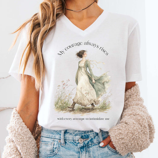 V-neck White / S My Courage Always Rises Jane Austen Literary V-Neck The Mystic Eden