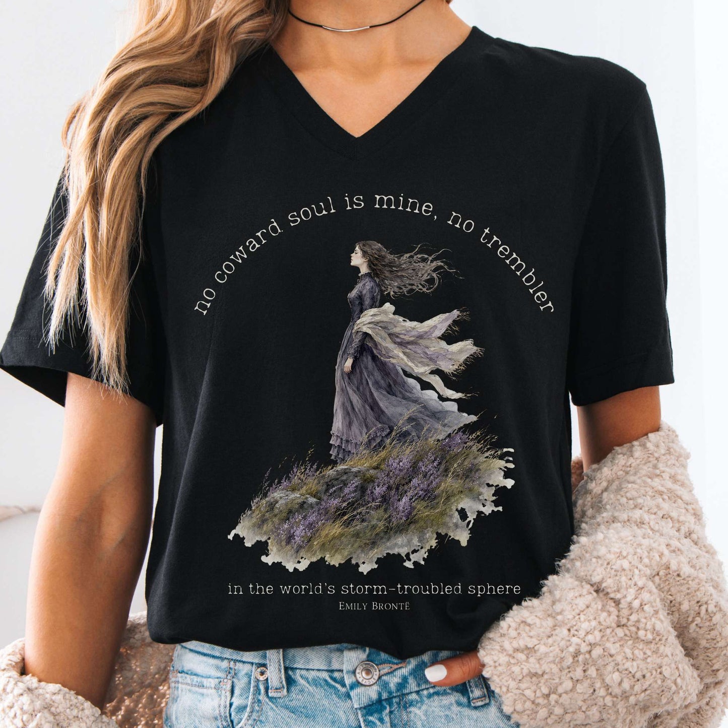 V-neck Black / S No Coward Soul Is Mine Emily Brontë Literary V-Neck The Mystic Eden