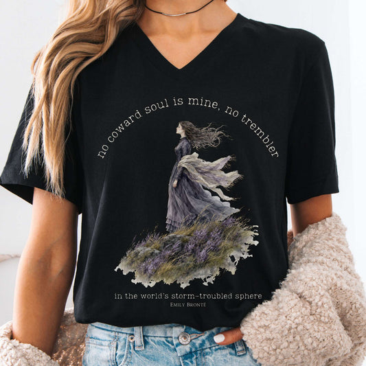 V-neck Black / S No Coward Soul Is Mine Emily Brontë Literary V-Neck The Mystic Eden