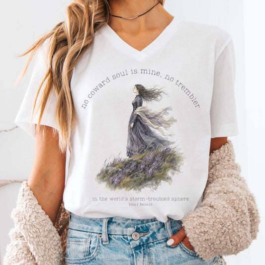 V-neck White / S No Coward Soul Is Mine Emily Brontë Literary V-Neck The Mystic Eden