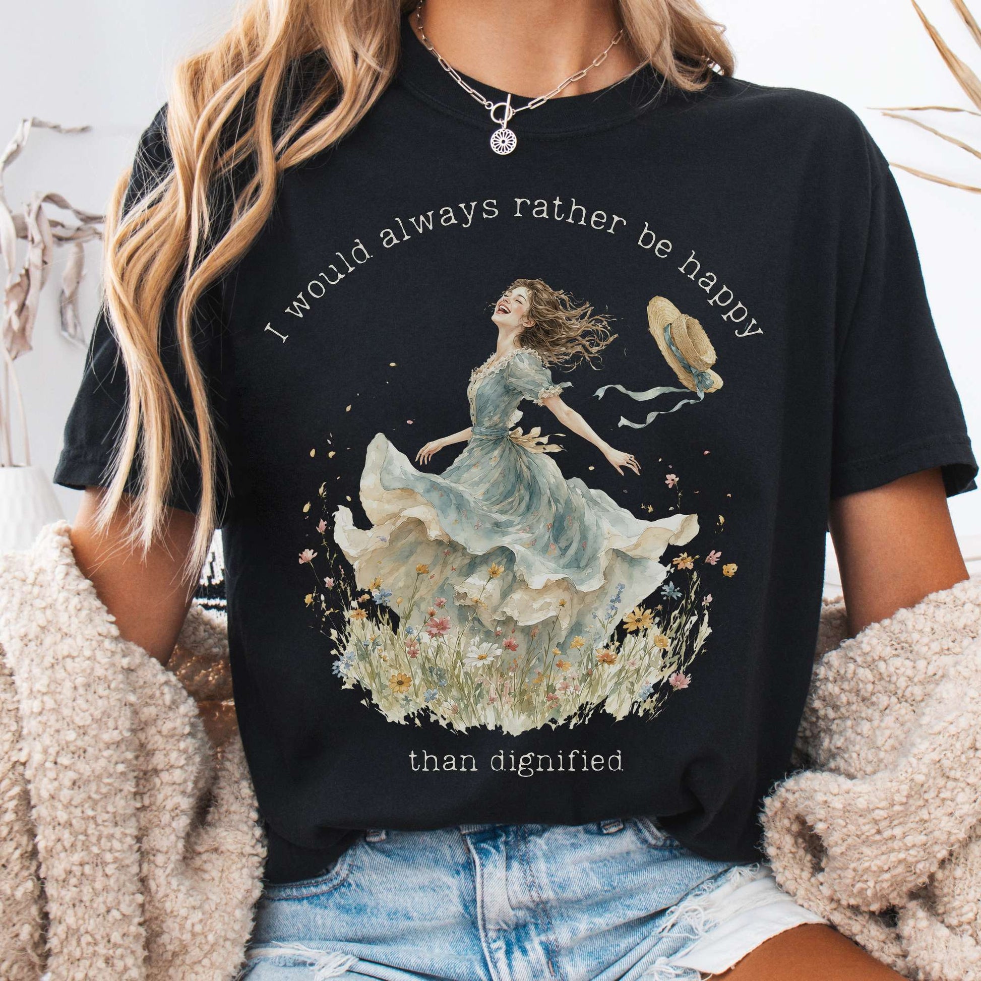 T-Shirt Black / S I Would Always Rather Be Happy Charlotte Brontë Literary T-Shirt The Mystic Eden