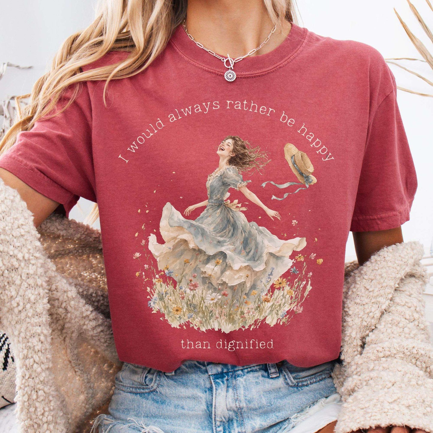T-Shirt Crimson / S I Would Always Rather Be Happy Charlotte Brontë Literary T-Shirt The Mystic Eden