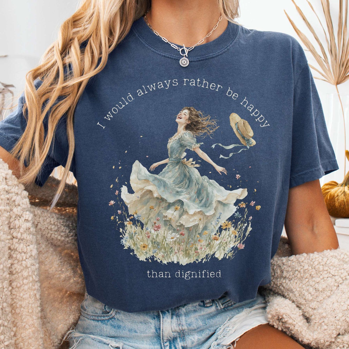 T-Shirt Denim / S I Would Always Rather Be Happy Charlotte Brontë Literary T-Shirt The Mystic Eden