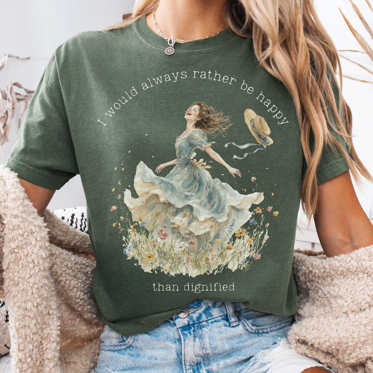 T-Shirt Moss / S I Would Always Rather Be Happy Charlotte Brontë Literary T-Shirt The Mystic Eden