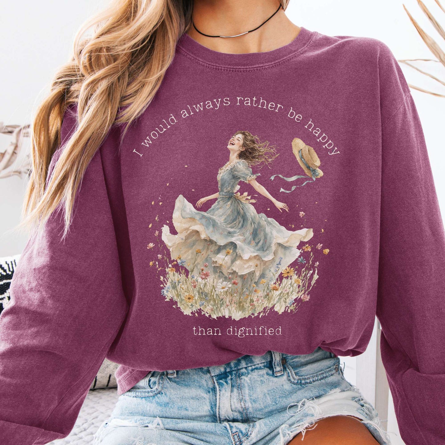 Long-sleeve Berry / S I Would Always Rather Be Happy Charlotte Brontë Literary Long Sleeve The Mystic Eden
