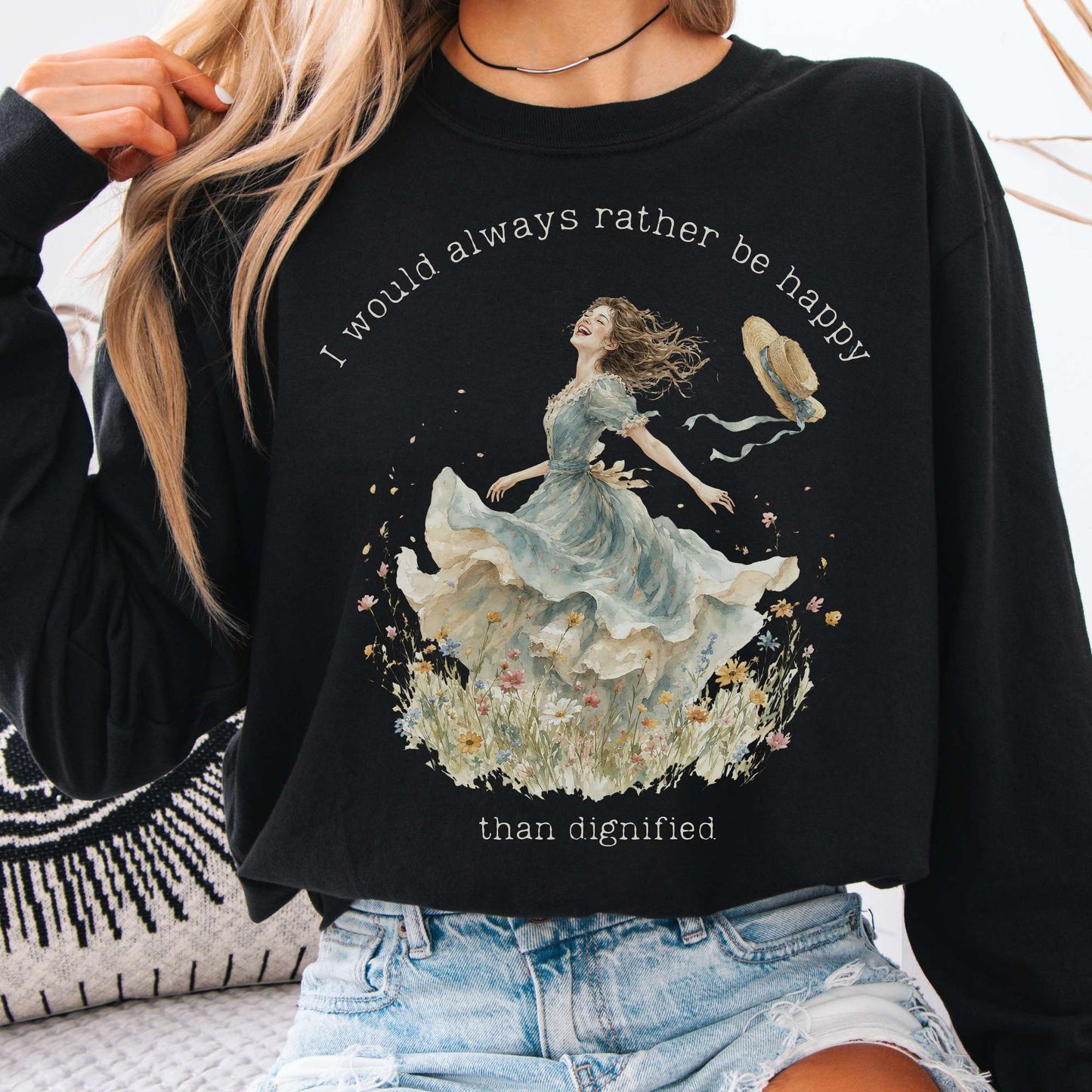 Long-sleeve Black / S I Would Always Rather Be Happy Charlotte Brontë Literary Long Sleeve The Mystic Eden