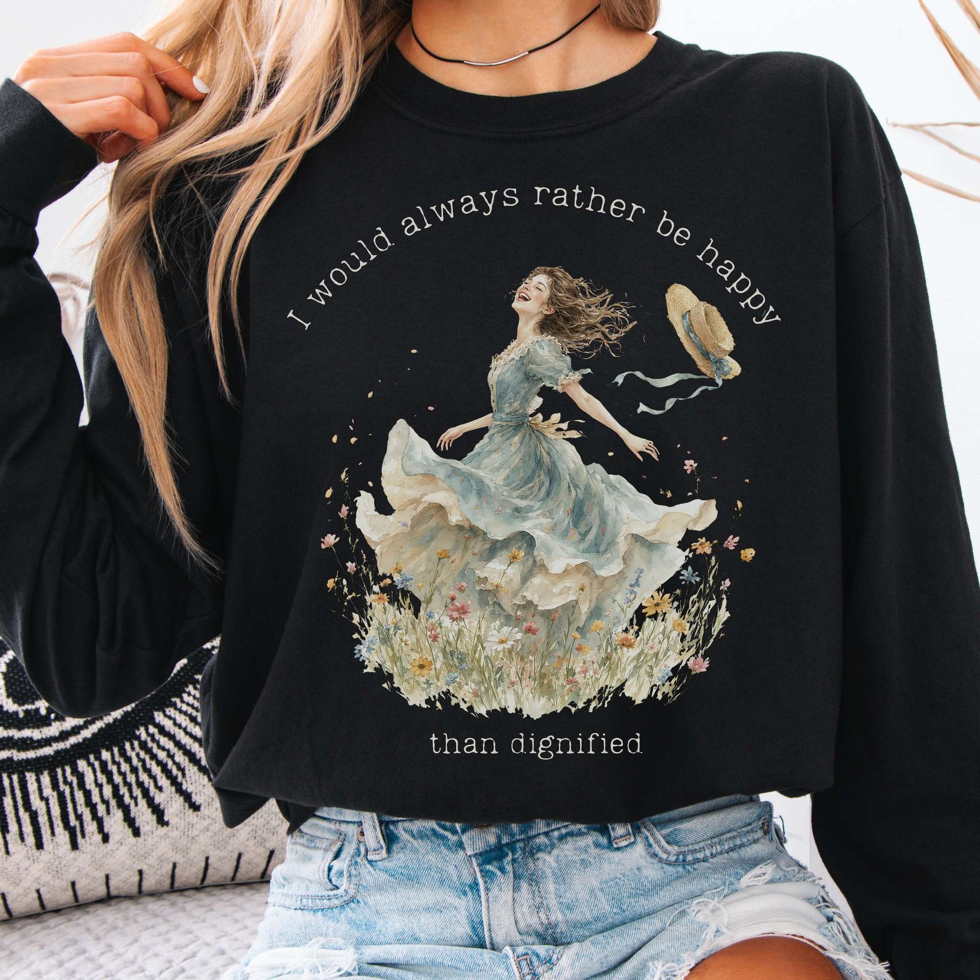 Long-sleeve Black / S I Would Always Rather Be Happy Charlotte Brontë Literary Long Sleeve The Mystic Eden