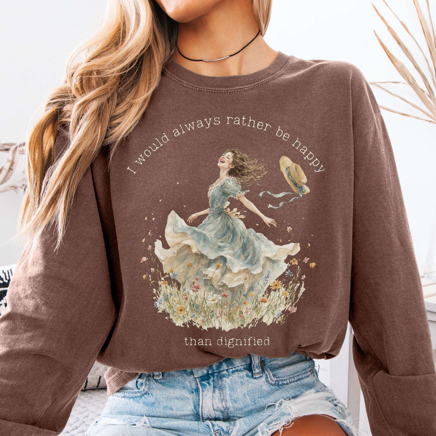 Long-sleeve Espresso / S I Would Always Rather Be Happy Charlotte Brontë Literary Long Sleeve The Mystic Eden