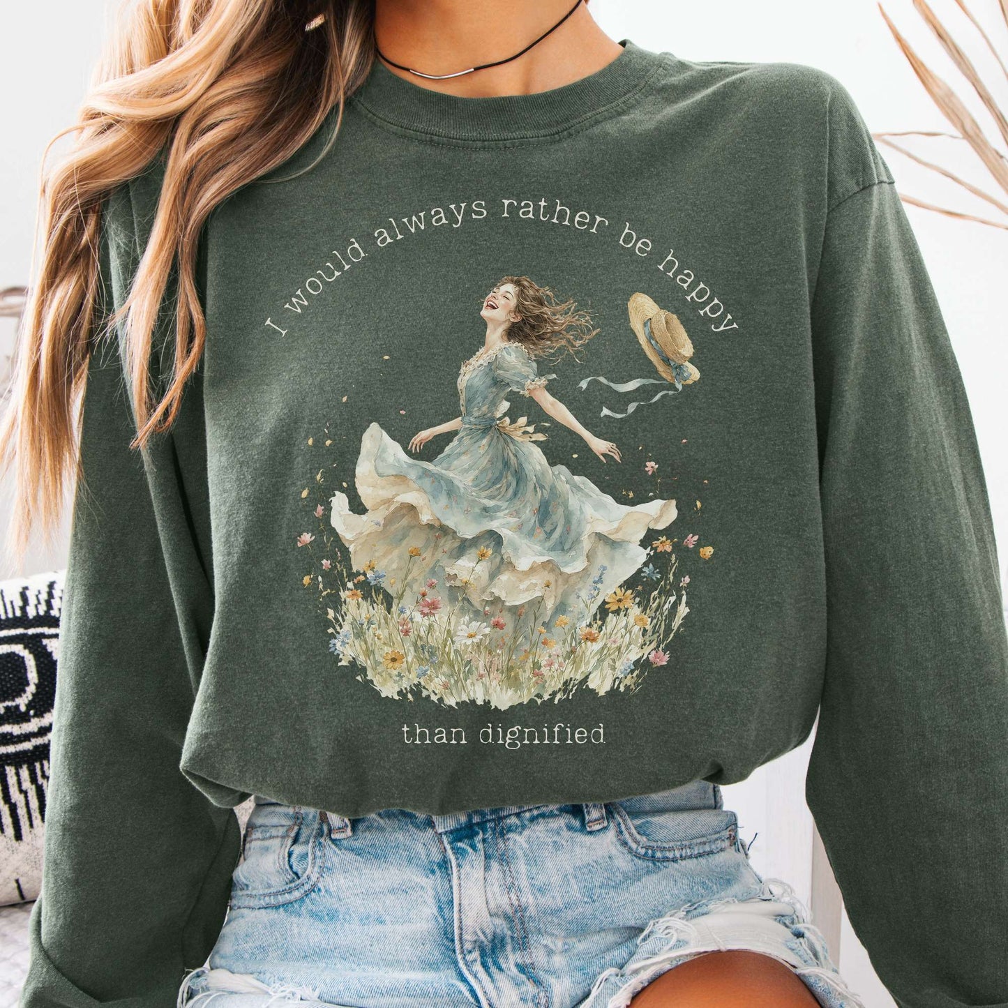 Long-sleeve Hemp / S I Would Always Rather Be Happy Charlotte Brontë Literary Long Sleeve The Mystic Eden