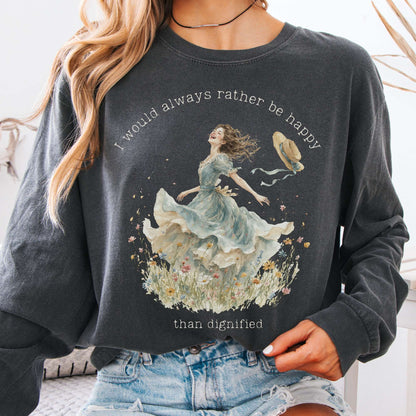 Long-sleeve Pepper / S I Would Always Rather Be Happy Charlotte Brontë Literary Long Sleeve The Mystic Eden