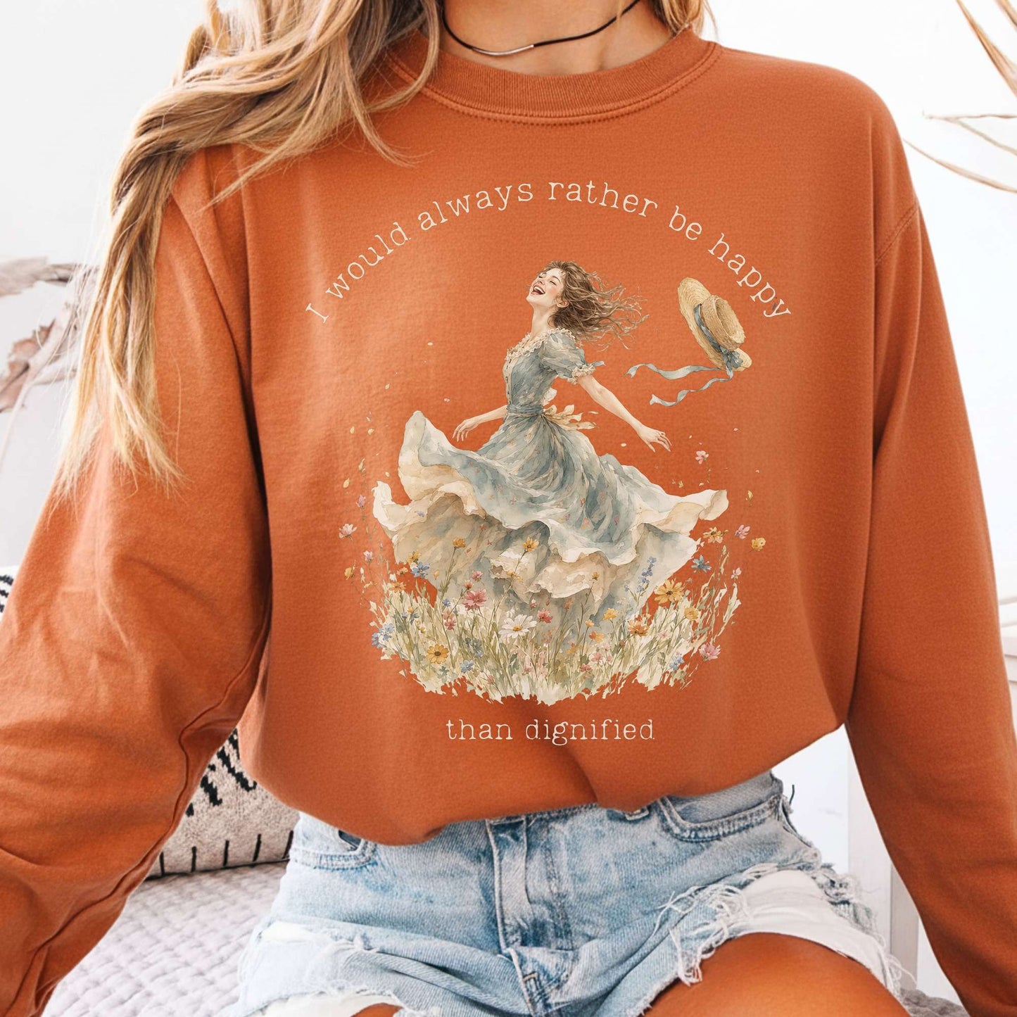 Long-sleeve Yam / S I Would Always Rather Be Happy Charlotte Brontë Literary Long Sleeve The Mystic Eden