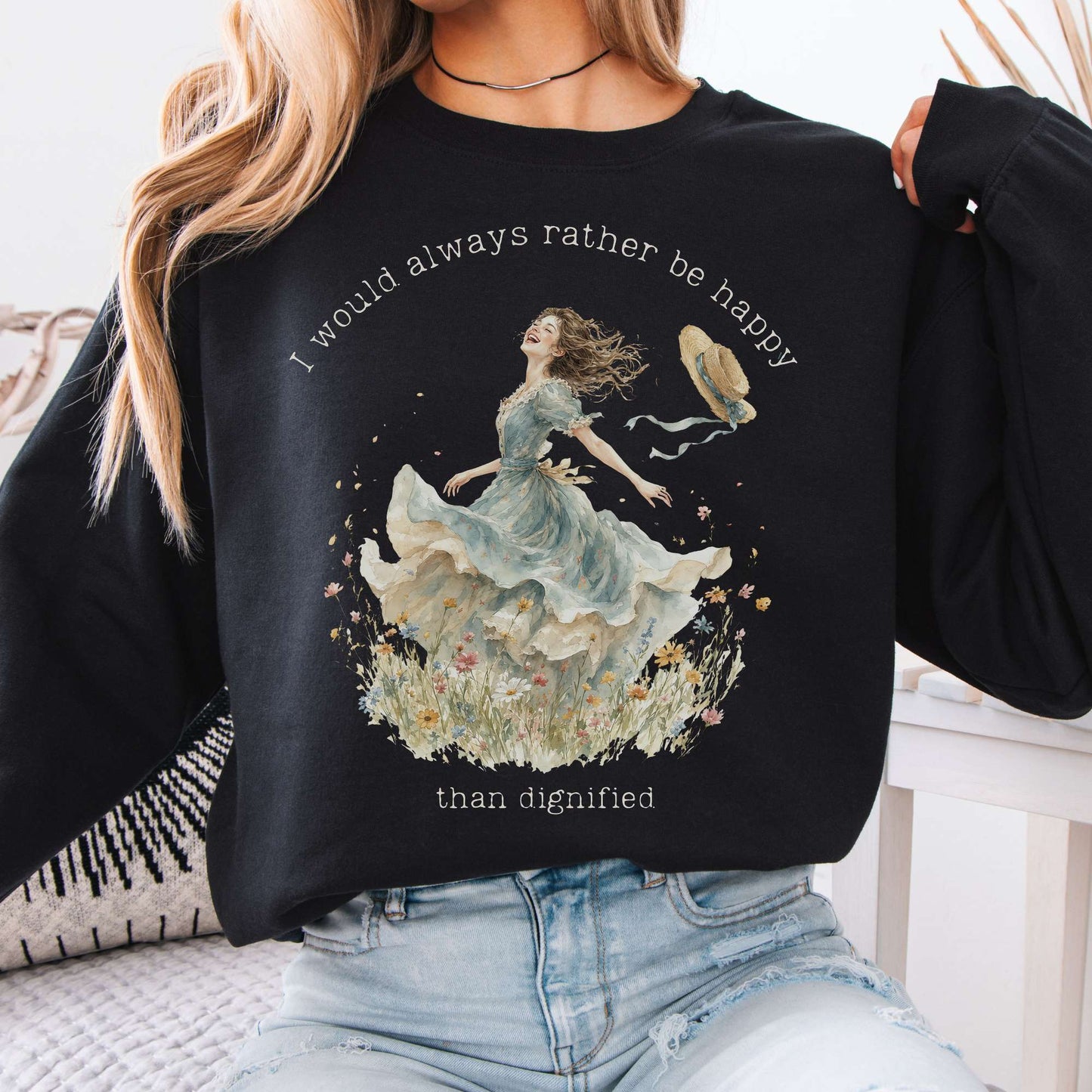Sweatshirt Black / S I Would Always Rather Be Happy Charlotte Brontë Literary Crewneck Sweatshirt The Mystic Eden