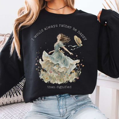 Sweatshirt Black / S I Would Always Rather Be Happy Charlotte Brontë Literary Crewneck Sweatshirt The Mystic Eden