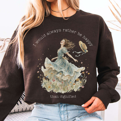 Sweatshirt Dark Chocolate / S I Would Always Rather Be Happy Charlotte Brontë Literary Crewneck Sweatshirt The Mystic Eden