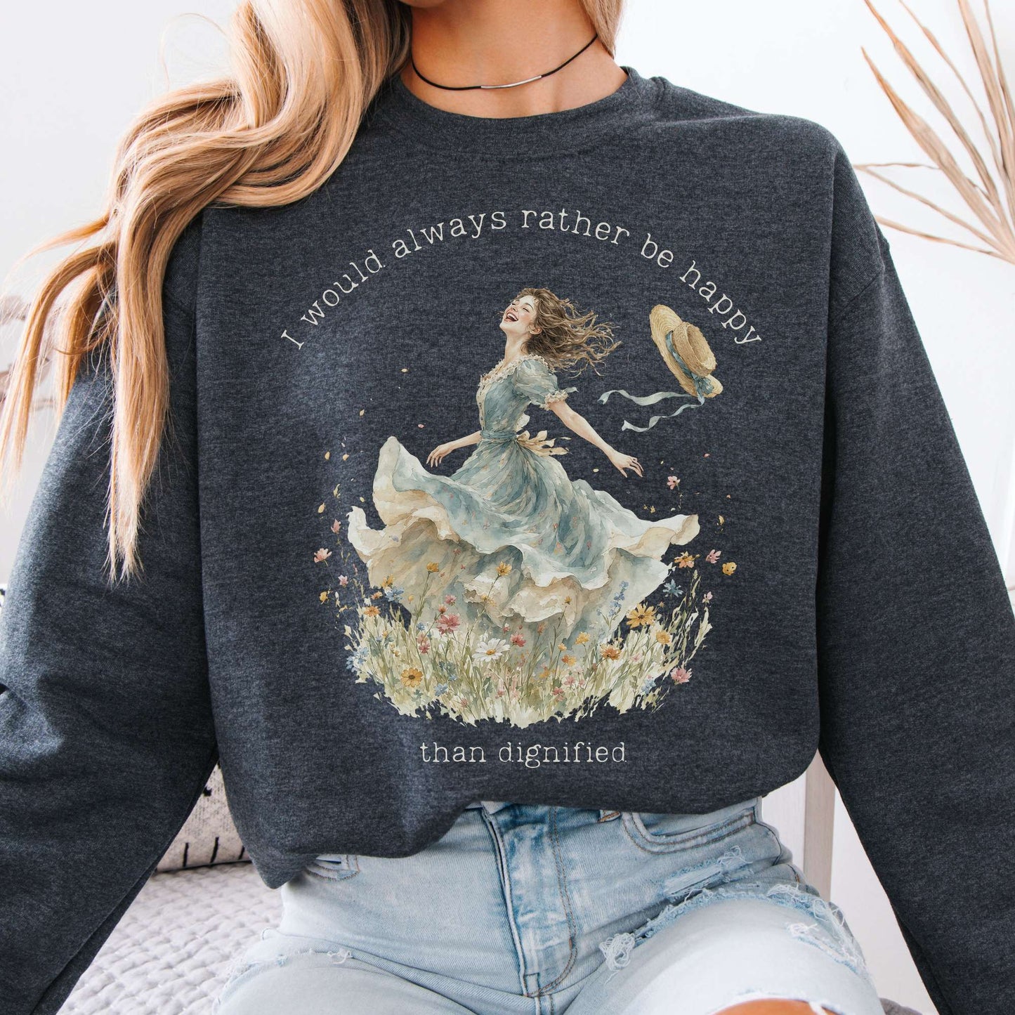 Sweatshirt Dark Heather / S I Would Always Rather Be Happy Charlotte Brontë Literary Crewneck Sweatshirt The Mystic Eden