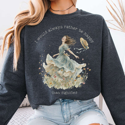 Sweatshirt Dark Heather / S I Would Always Rather Be Happy Charlotte Brontë Literary Crewneck Sweatshirt The Mystic Eden