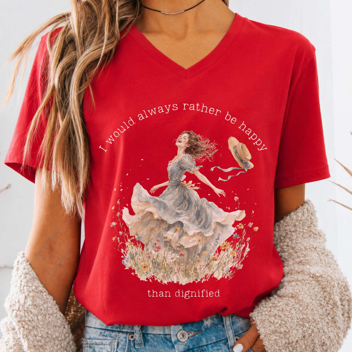 I Would Always Rather Be Happy Charlotte Brontë Literary V-Neck