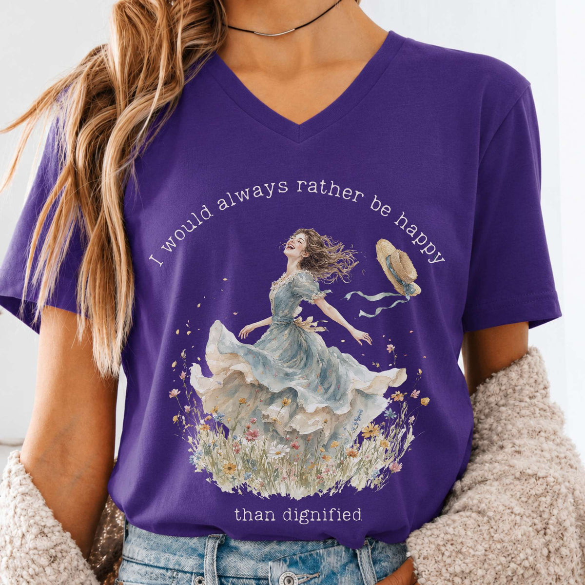I Would Always Rather Be Happy Charlotte Brontë Literary V-Neck